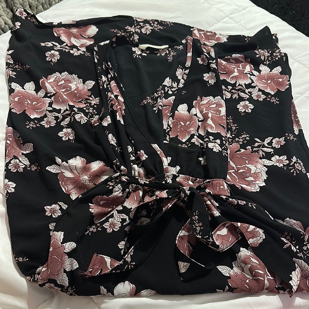 Black and pink long v-neck dress